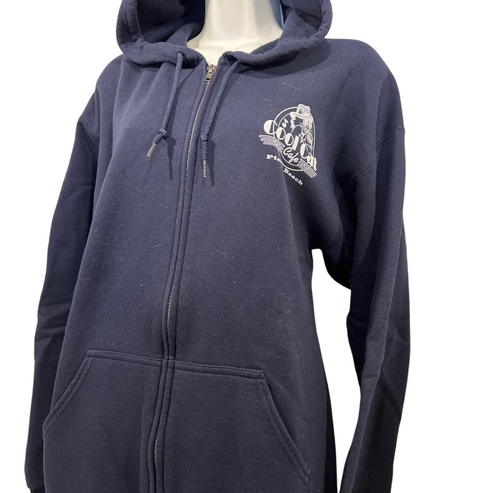 COOL CAT CAFE navy blue hoodie Pismo Beach L NWOT
